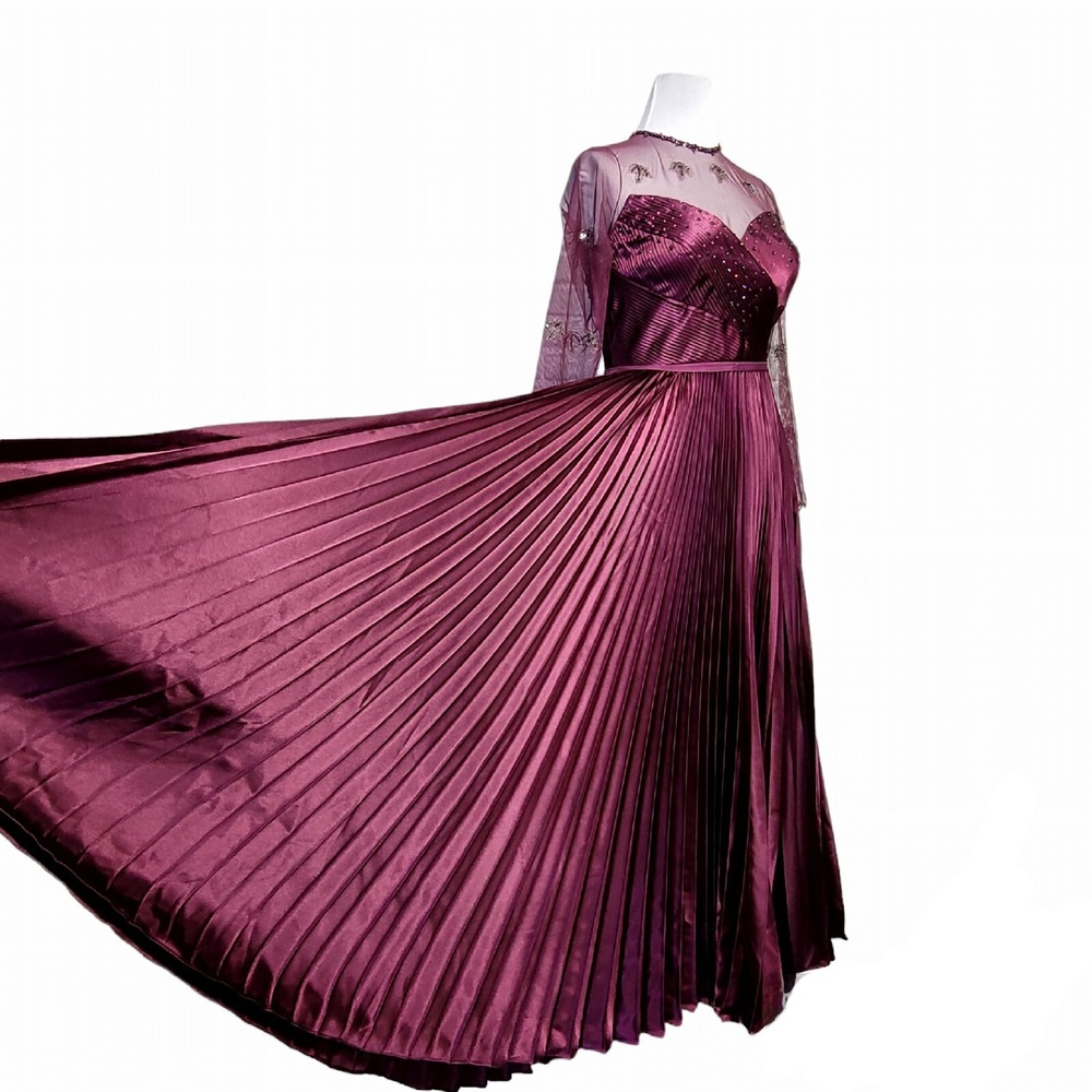 Ted Baker 4/L‎ Limited Edition Purple Pleated Formal Gown Beaded Long Sleeve - Picture 11 of 16